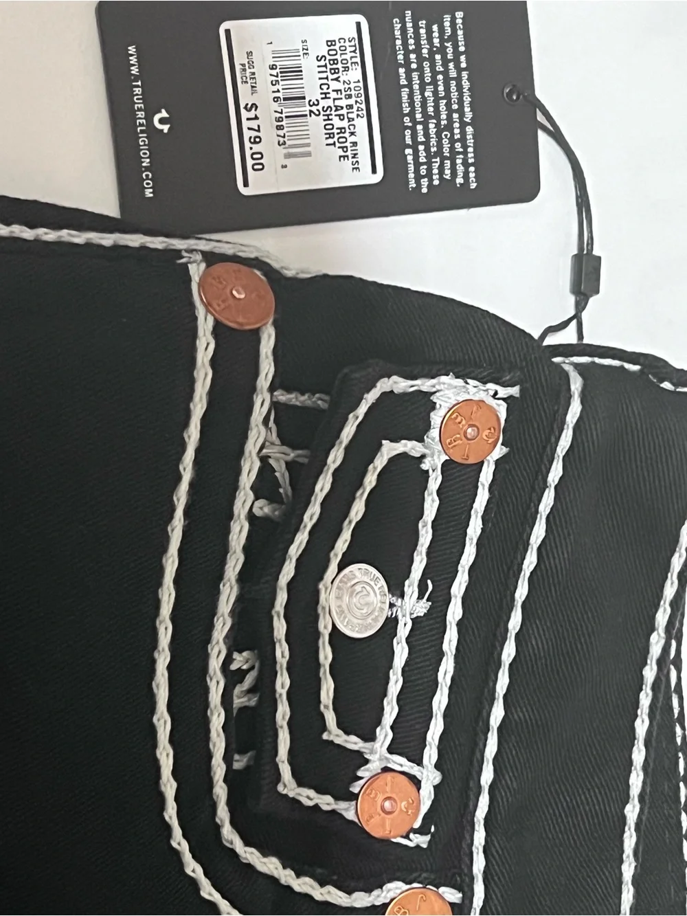 True Religion Black Jeans with White Braided Stitching